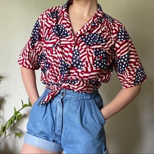 Vintage American Flag Button Up 4th of July Shirt